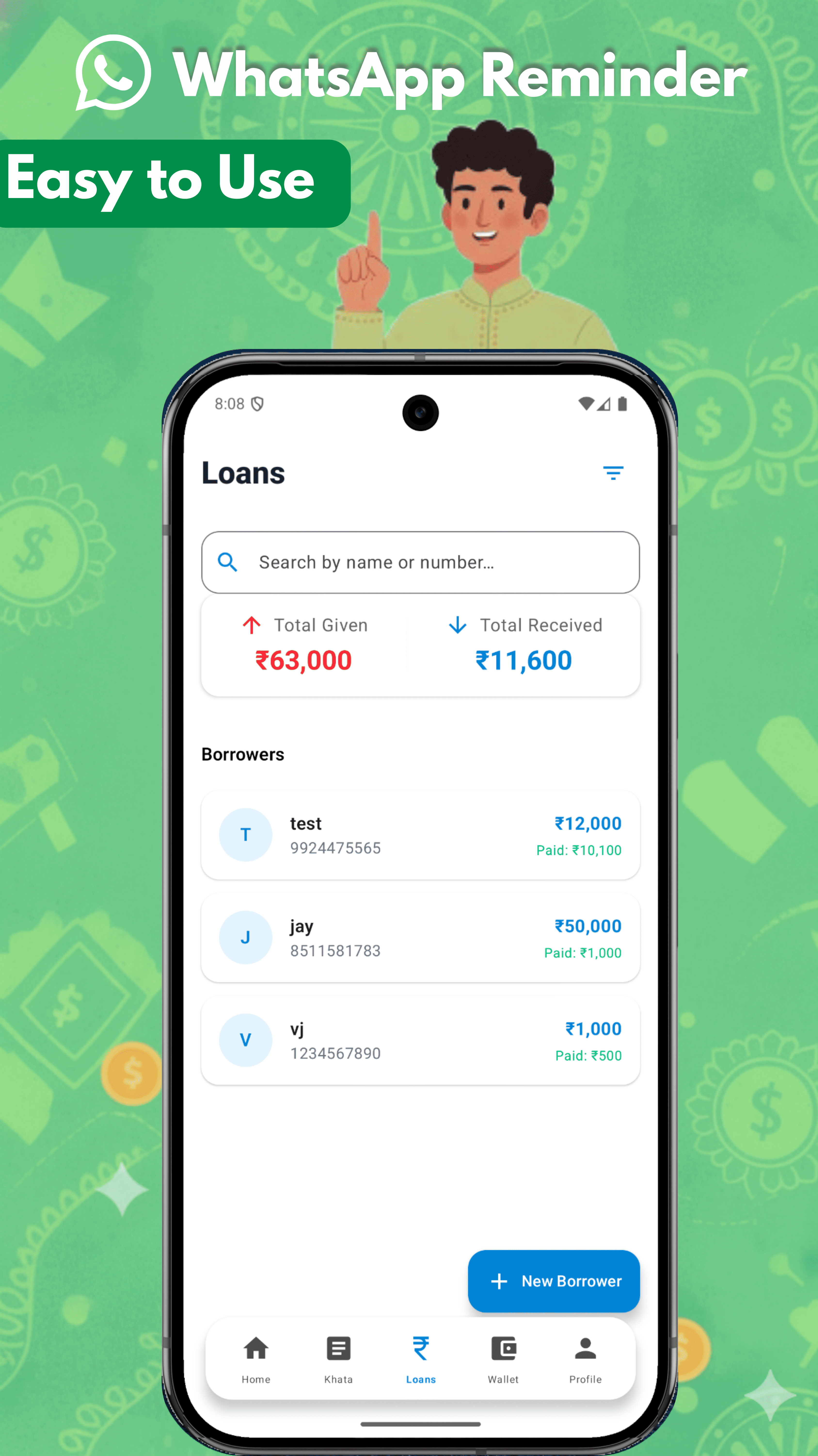 VyajPay iPhone screenshot — Your daily due-list